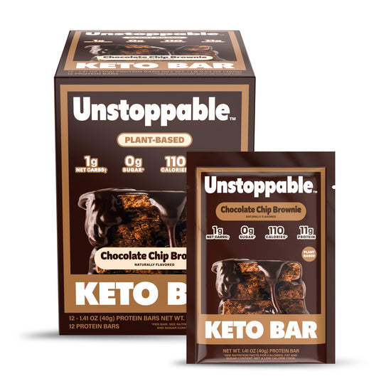 Unstoppable™ Plant-Based Keto Bar  Chocolate Chip Brownie (12 Bars) –  Unstoppable Foods